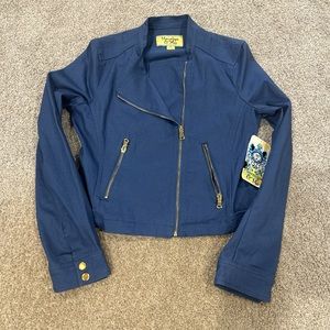 Maralyn & Me Blue Twill Motto Jacket Zip Up Women's Size Medium‎ New